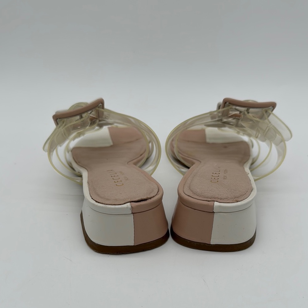 CECELIA NEW YORK Two-Tone Beige Cream Clear Buckle Slide Sandals - Picture 5 of 9